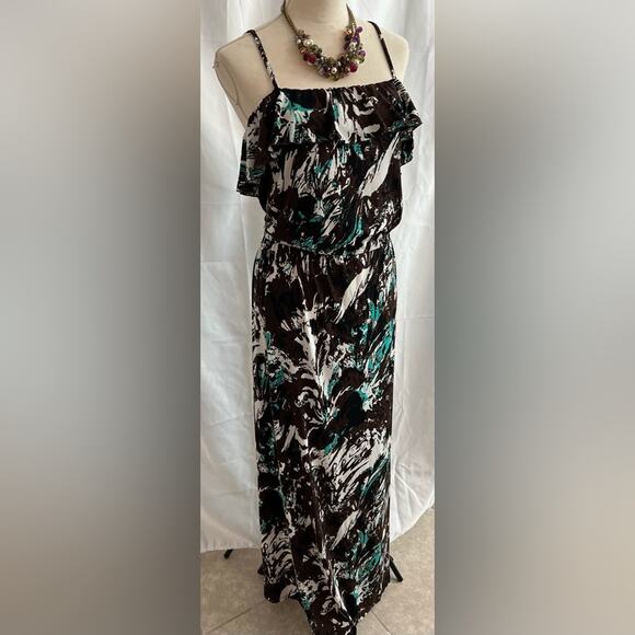 Allen B. By Allen Schwartz Maxi Long Dress Stretch Straps Aqua Green/Brown Sz XL - Picture 4 of 8